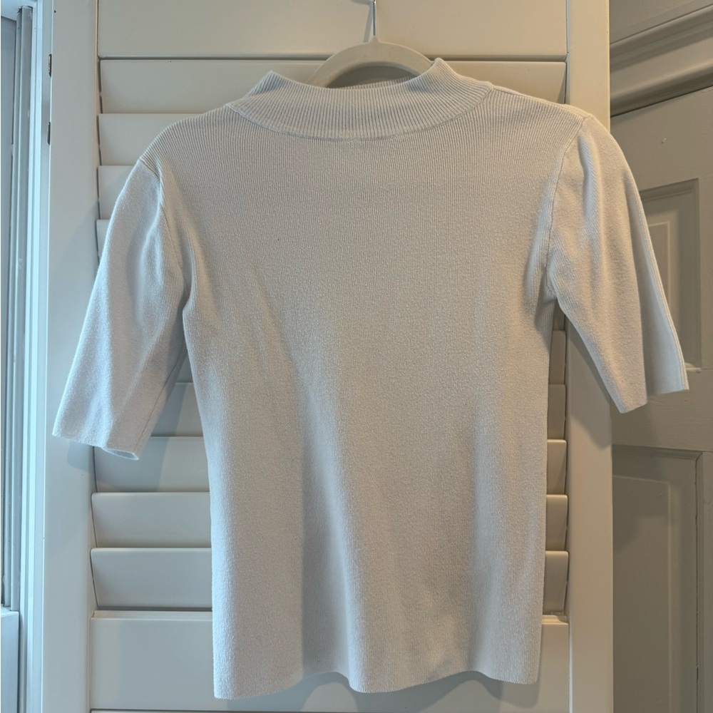 white short sleeve mock neck top
